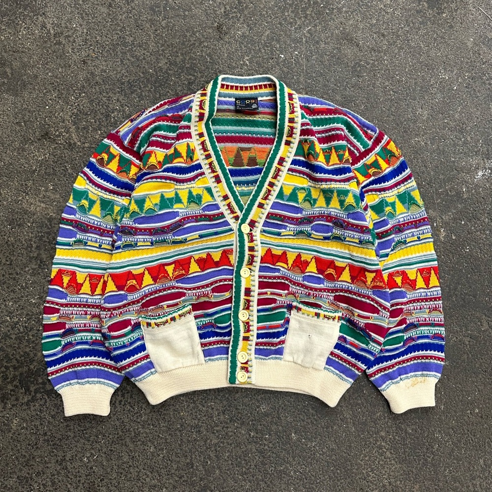 Coogi Vintage 3D Patterned Wool Cardigan Sweater Mens XL